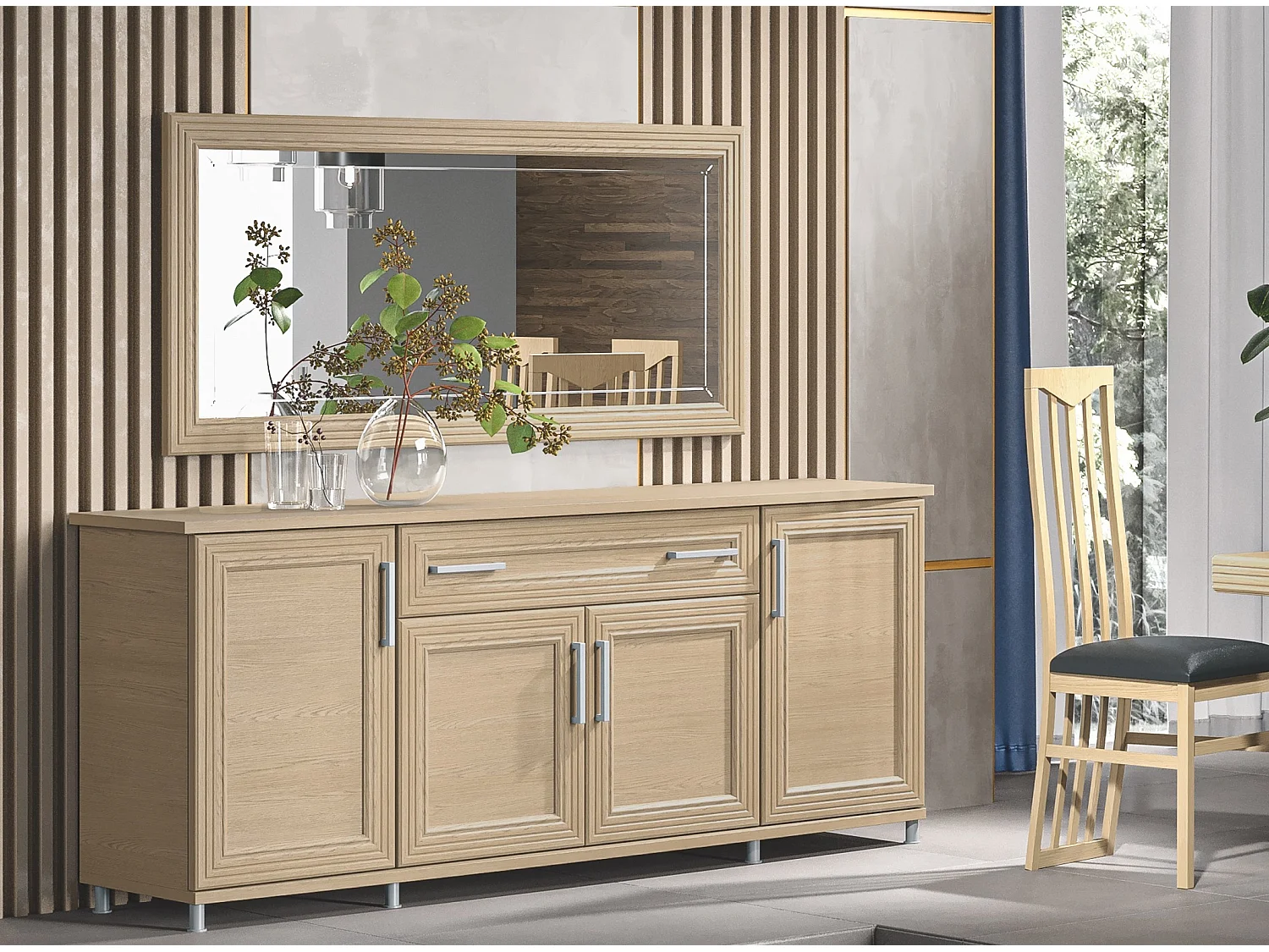 Miroir mural moderne rectangulaire chêne clair Italino 160cm