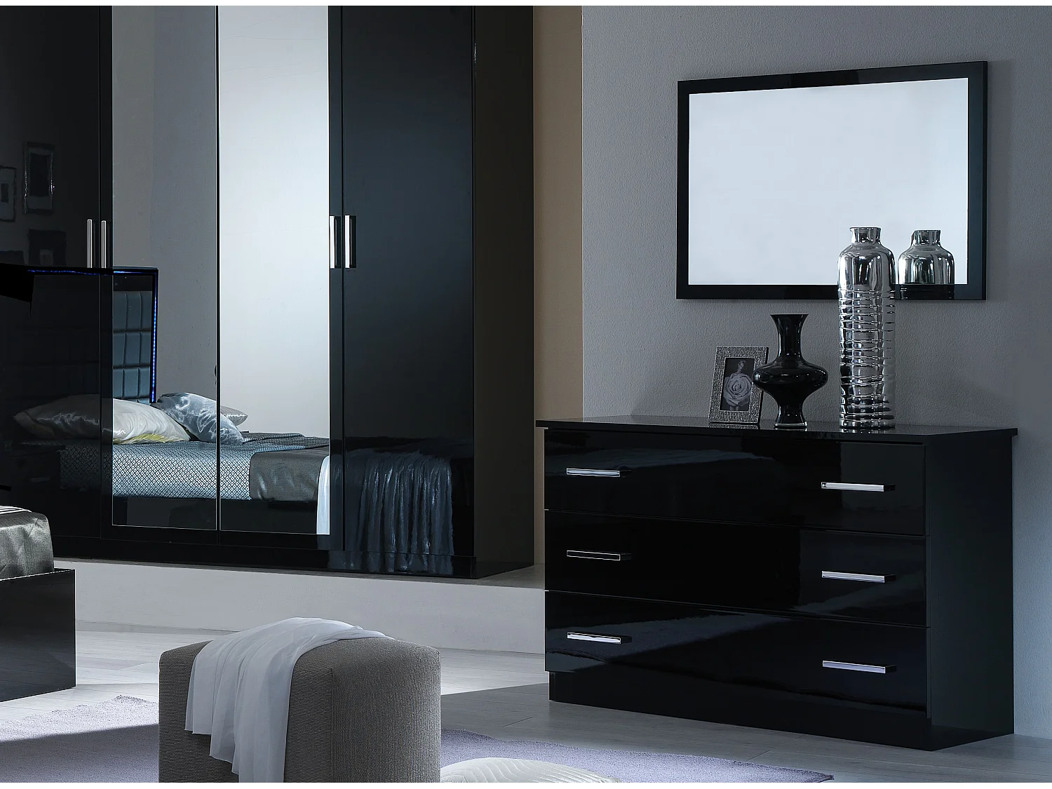 Miroir mural bois noir laqué Turin 90cm