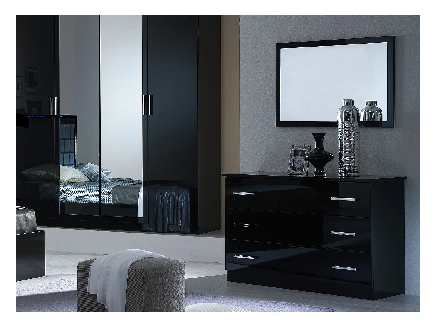 Miroir mural bois noir laqué Turin 90cm