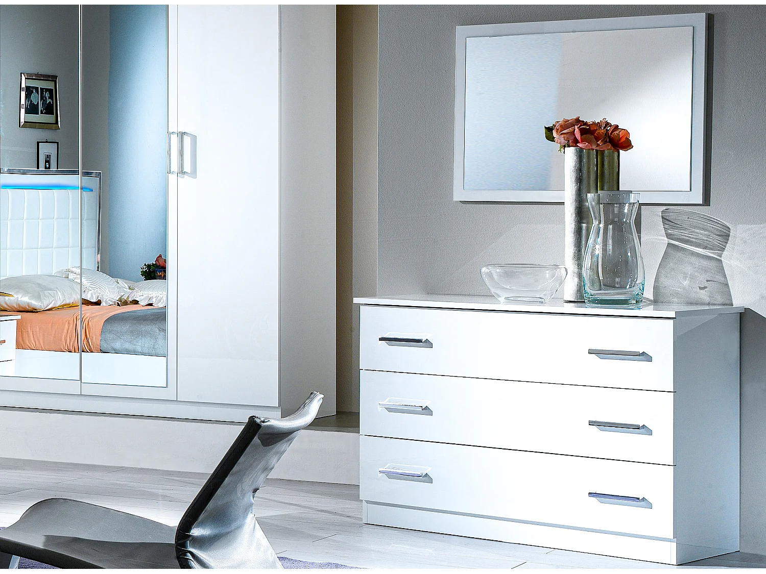 Miroir mural bois blanc laqué Turin 90cm