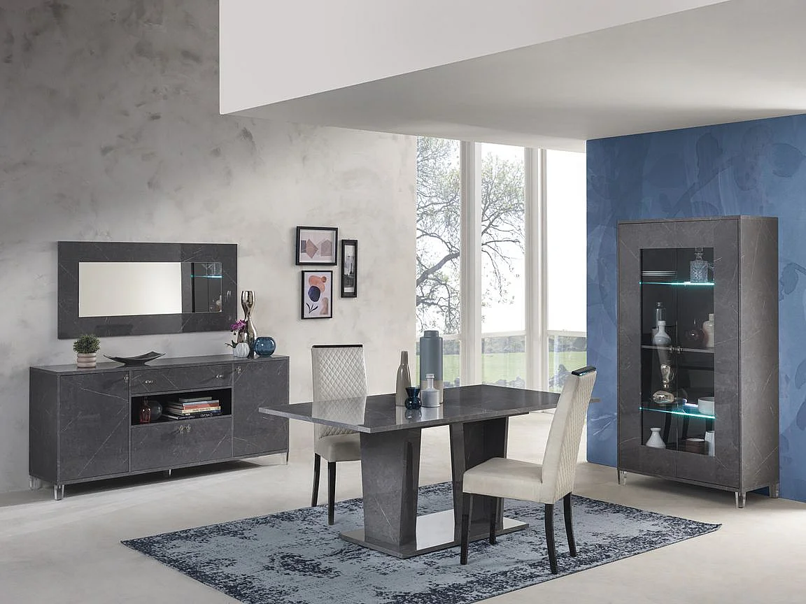 Miroir mural bois gris effet marbre vernis Botela 190cm