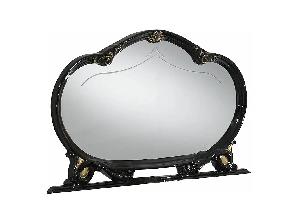 Miroir mural bois vernis laqué brillant noir et doré Lesly 130cm