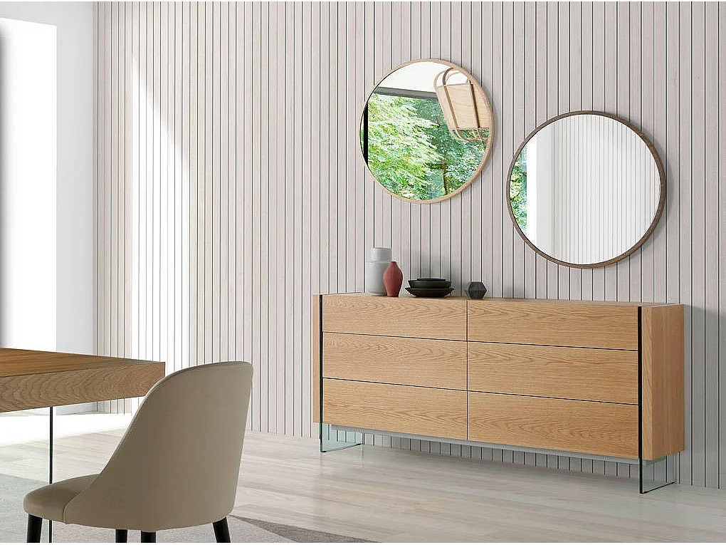 Miroir mural ronde bois plaqué noyer Roka