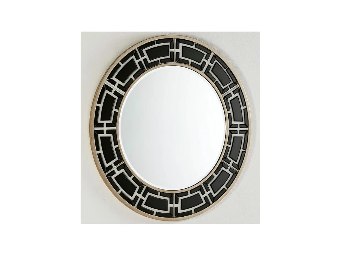 Ronde zwart-wit glazen wandspiegel Octy 110