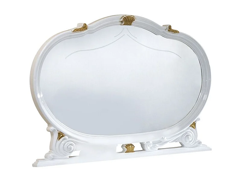 Miroir mural bois vernis laqué brillant blanc et doré Lesly 130cm