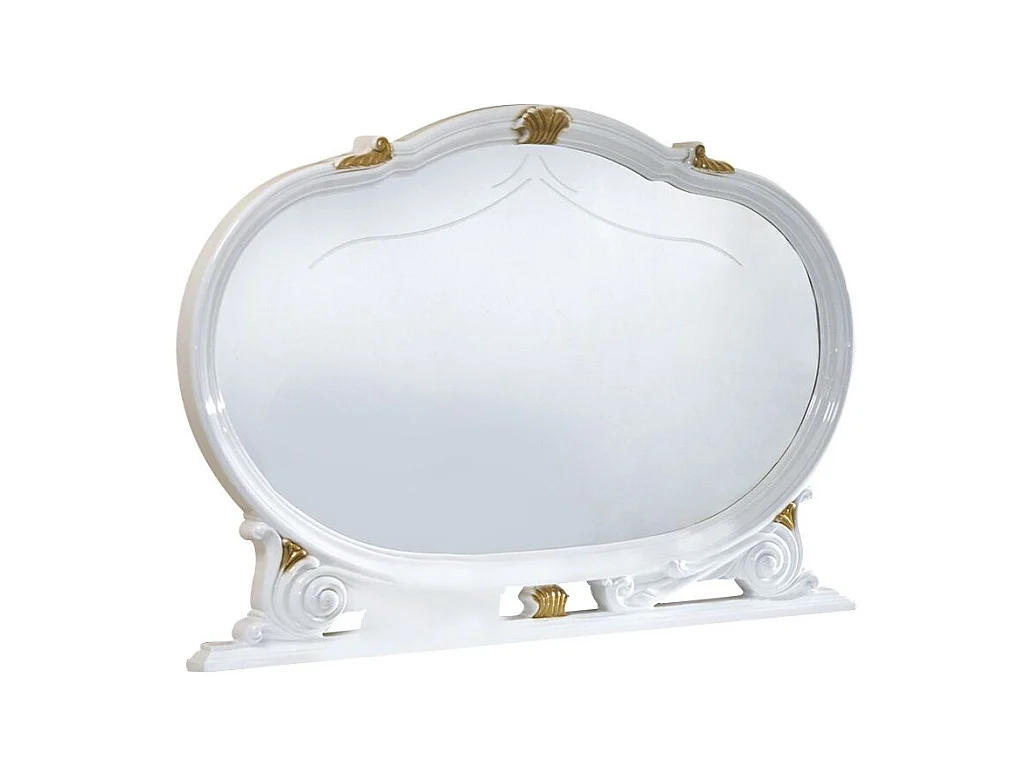 Miroir mural bois vernis laqué brillant blanc et doré Lesly 130cm