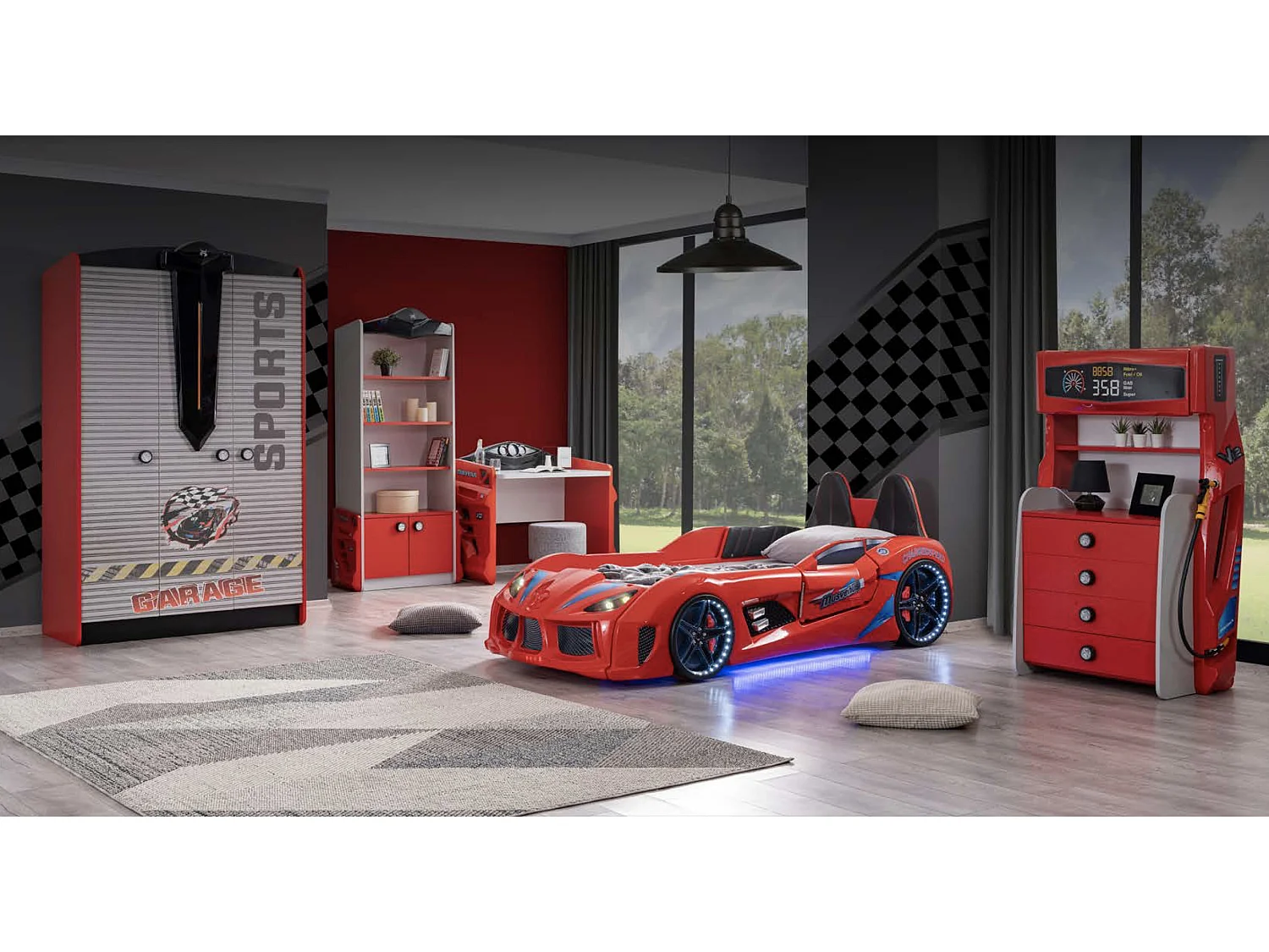 Lit voiture turbo V7 rouge à Led