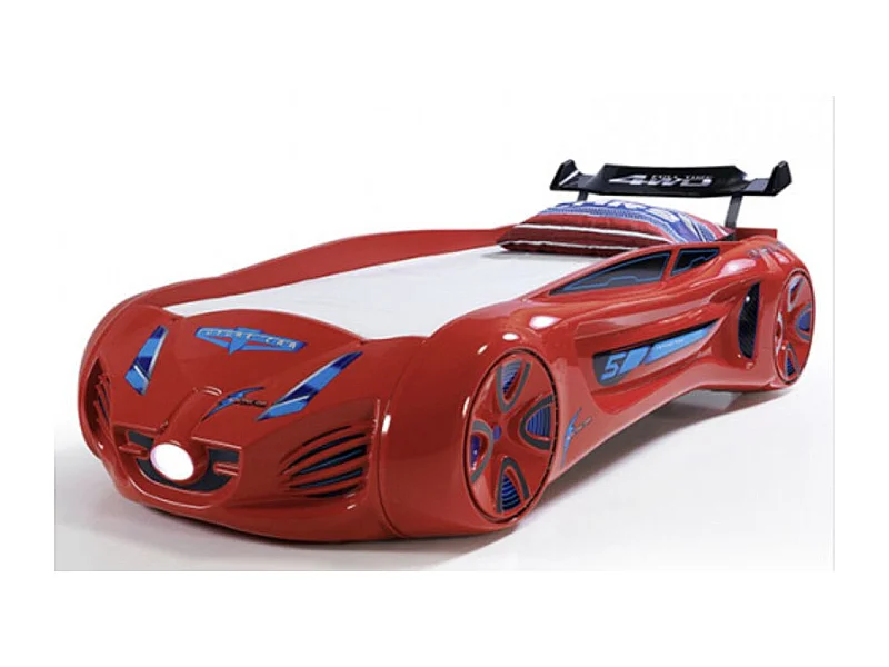 Futuristisch rood LED kinderautobedje met geluidseffecten 90x190 cm