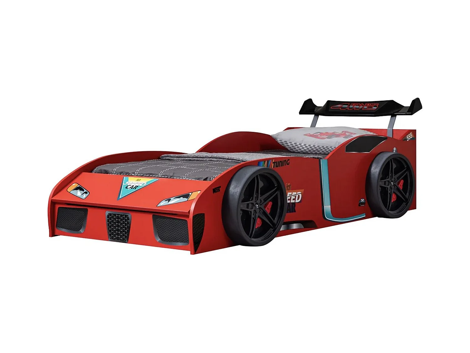 Lit voiture de course rouge avec coffre de rangement Fusio 90x190