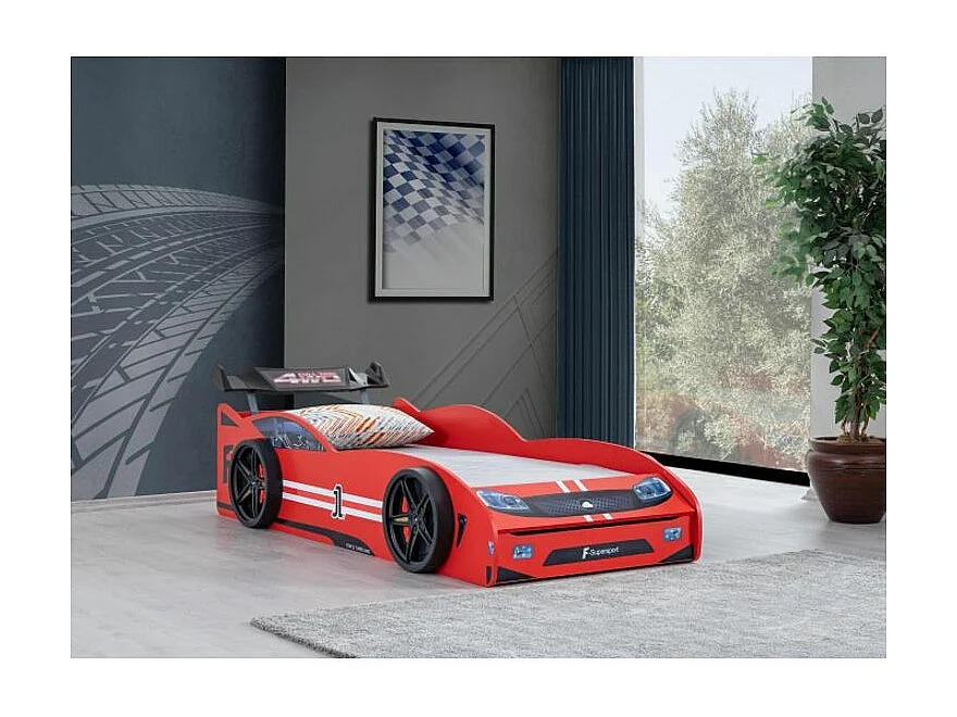 Lit voiture de course rouge avec coffre de rangement Fusio 90x190