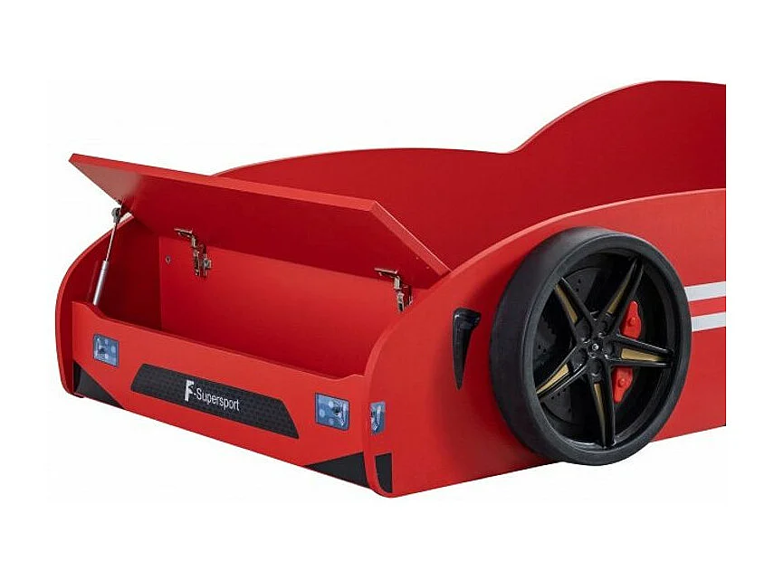 Lit voiture de course rouge avec coffre de rangement Fusio 90x190