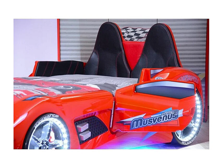 Lit voiture de sport noir à Led avec effets sonores Competition 90x190