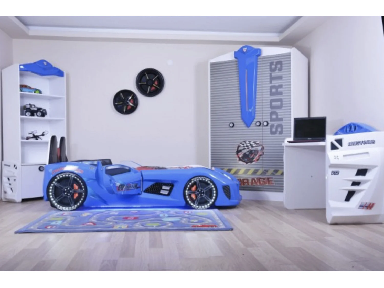 Lit voiture de sport COMPETITION à LED et effets sonores – 90x190-Noir