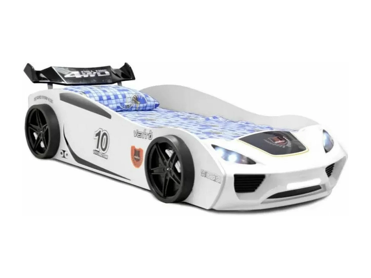 Lit voiture de course blanc avec phares Rino 90x190