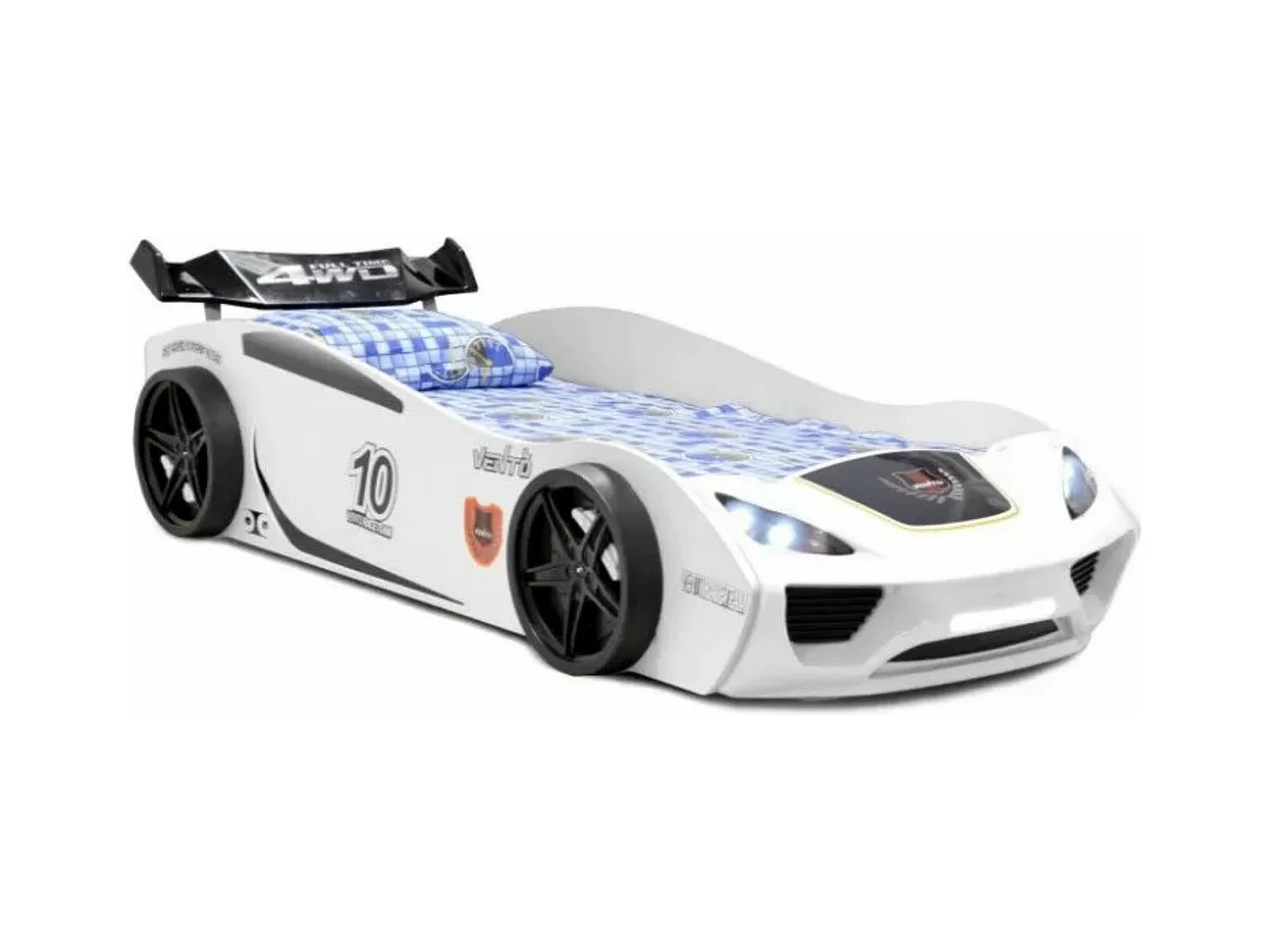 Lit voiture de course blanc avec phares Rino 90x190