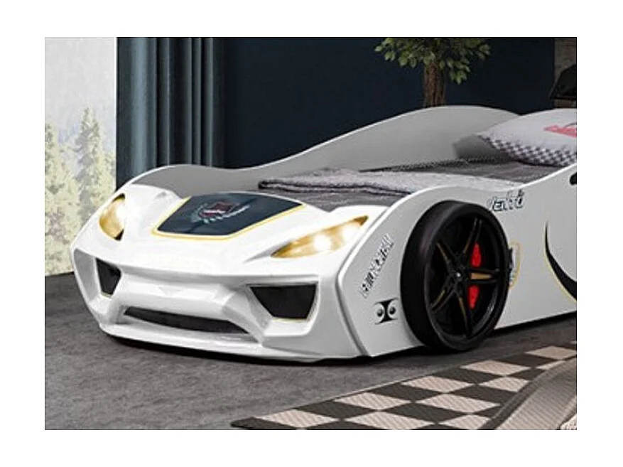 Lit voiture de course RINO avec phares LED – 90x190-Blanc