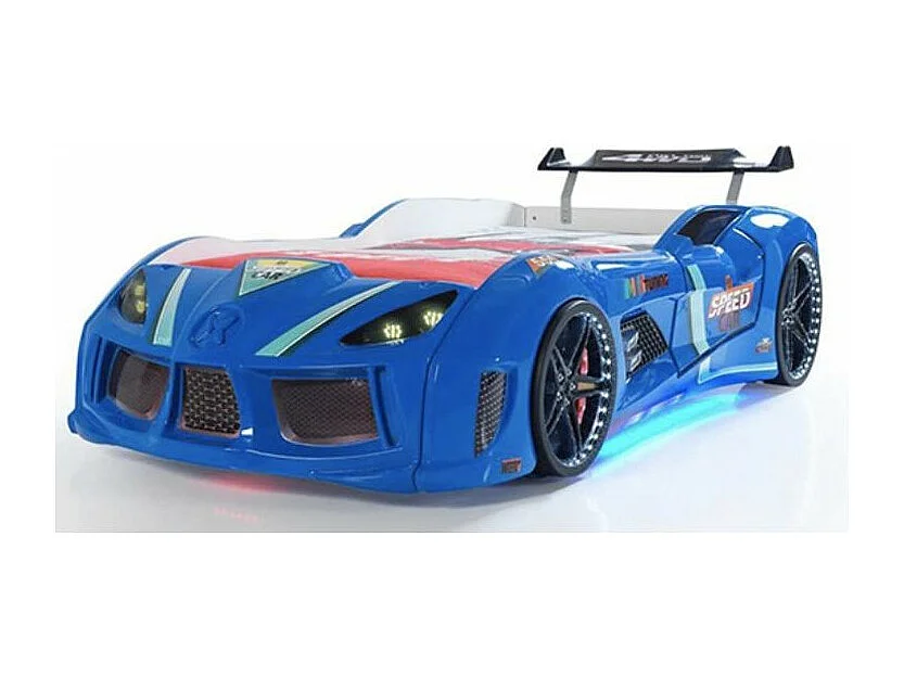Lit voiture turbo V8 bleu à Led 90x190