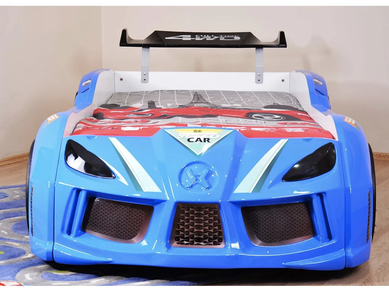 Lit voiture turbo V8 bleu à Led 90x190