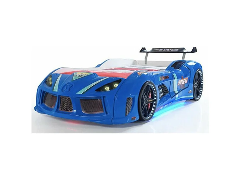 Lit voiture turbo V8 bleu à Led 90x190