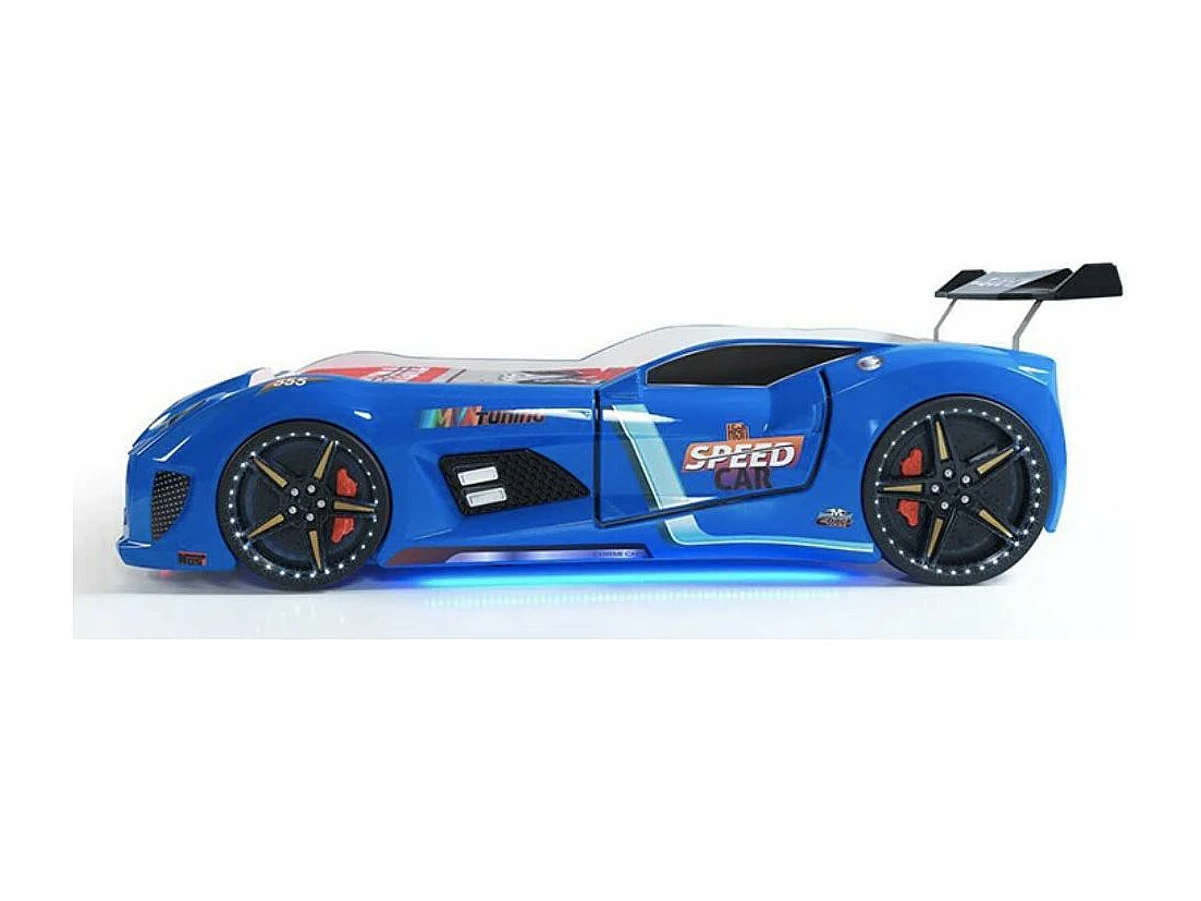 Lit voiture turbo V8 bleu à Led 90x190