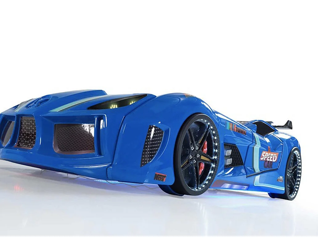 Autobed TURBO V8 met LED-verlichting en geluidseffecten – 90 x 190 cm-Kleur Blauw