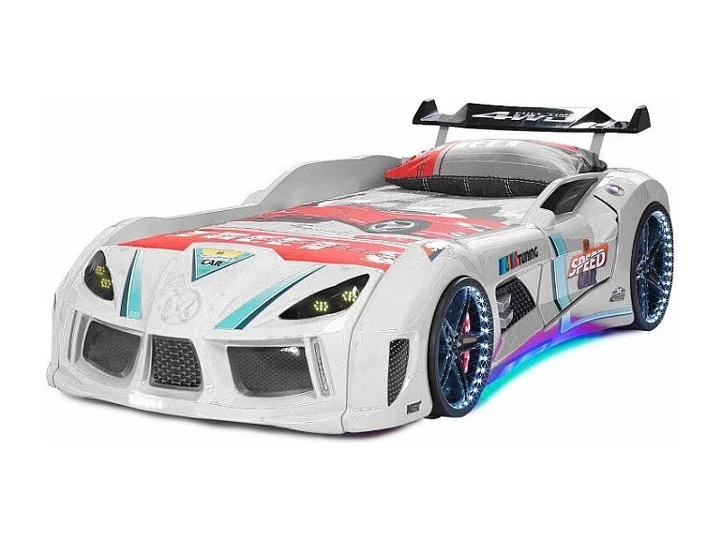 Witte V8 turbo autobed ​​met LED 90x190 cm