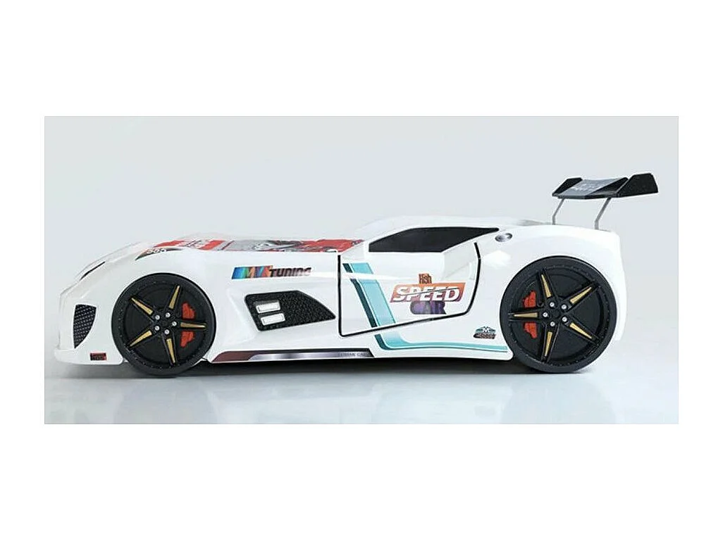 Lit voiture turbo V8 blanc à Led 90x190