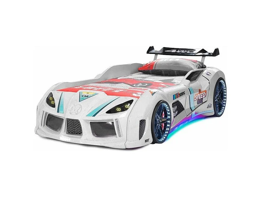 Witte V8 turbo autobed ​​met LED 90x190 cm