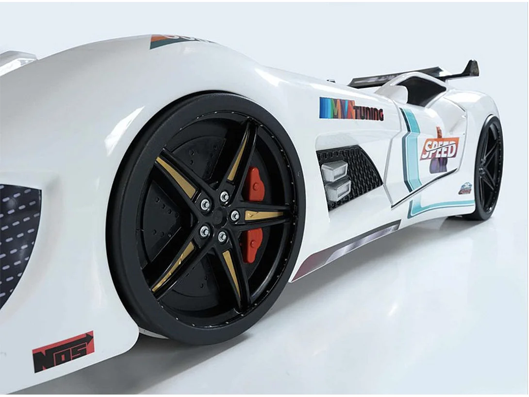 Autobed TURBO V8 met LED-verlichting en geluidseffecten – 90 x 190 cm-Kleur Wit