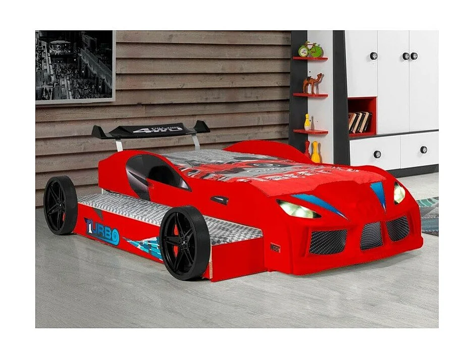 Lit voiture de course double couchage 90x190 Racing rouge