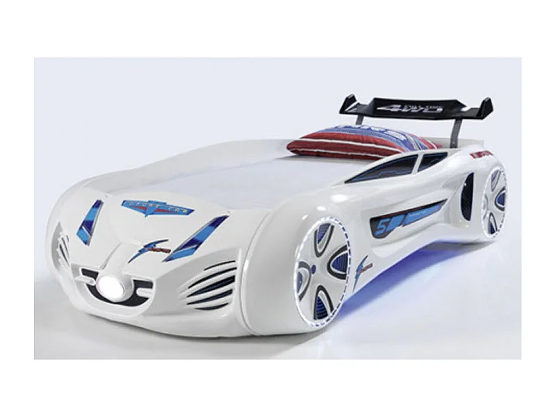 Futuristisch wit LED kinderautobed ​​met geluidseffecten 90x190 cm
