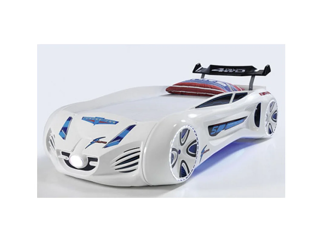 Lit voiture enfant futuriste blanche à Led avec effets sonores 90x190