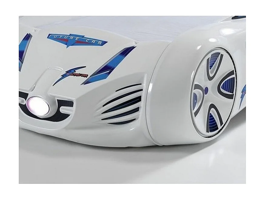Lit voiture enfant futuriste blanche à Led avec effets sonores 90x190