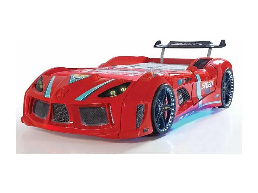 Lit voiture turbo V8 rouge à Led 90x190