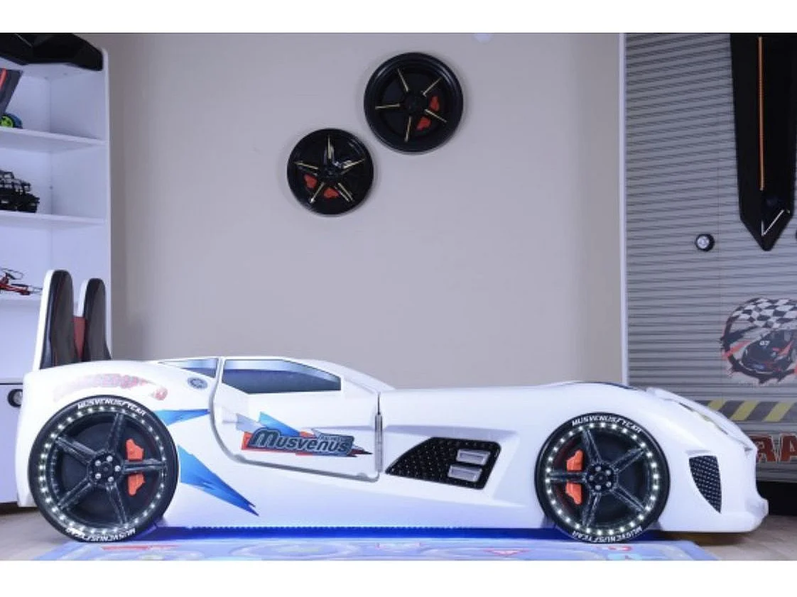 Lit voiture de sport blanc à Led avec effets sonores Competition 90x190 2