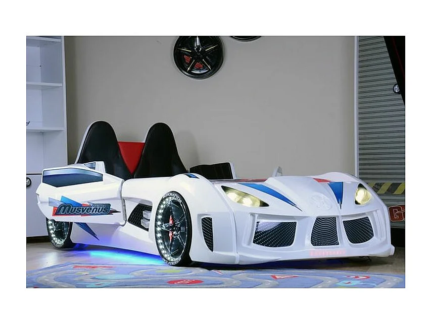 Lit voiture de sport blanc à Led avec effets sonores Competition 90x190 2