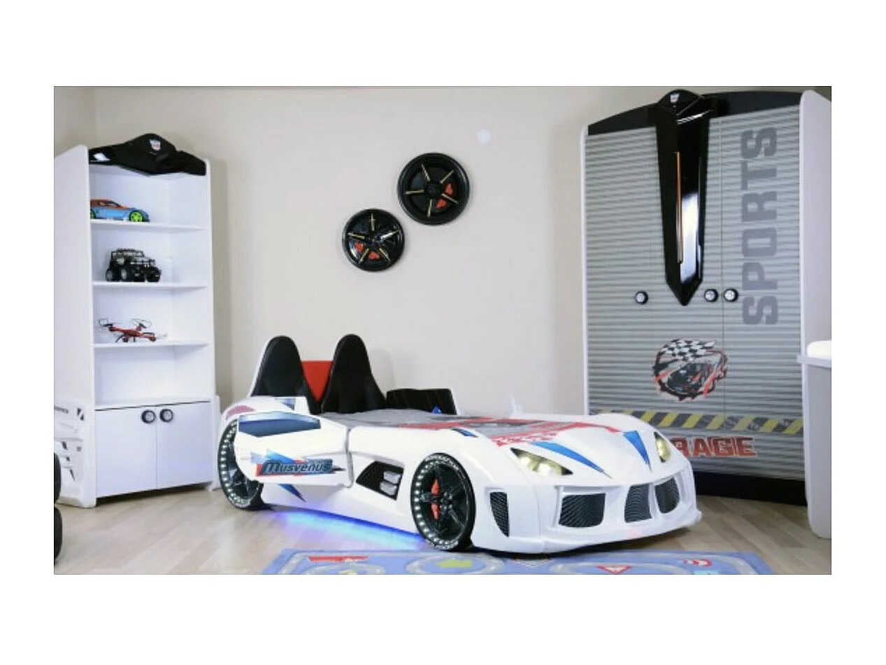 Lit voiture de sport blanc à Led avec effets sonores Competition 90x190 2