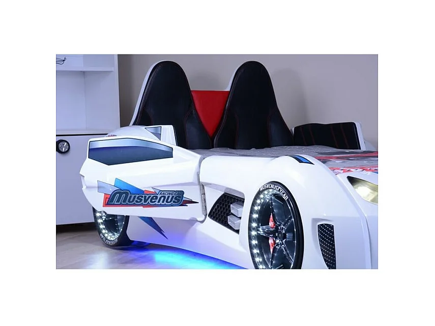 Lit voiture de sport blanc à Led avec effets sonores Competition 90x190 2