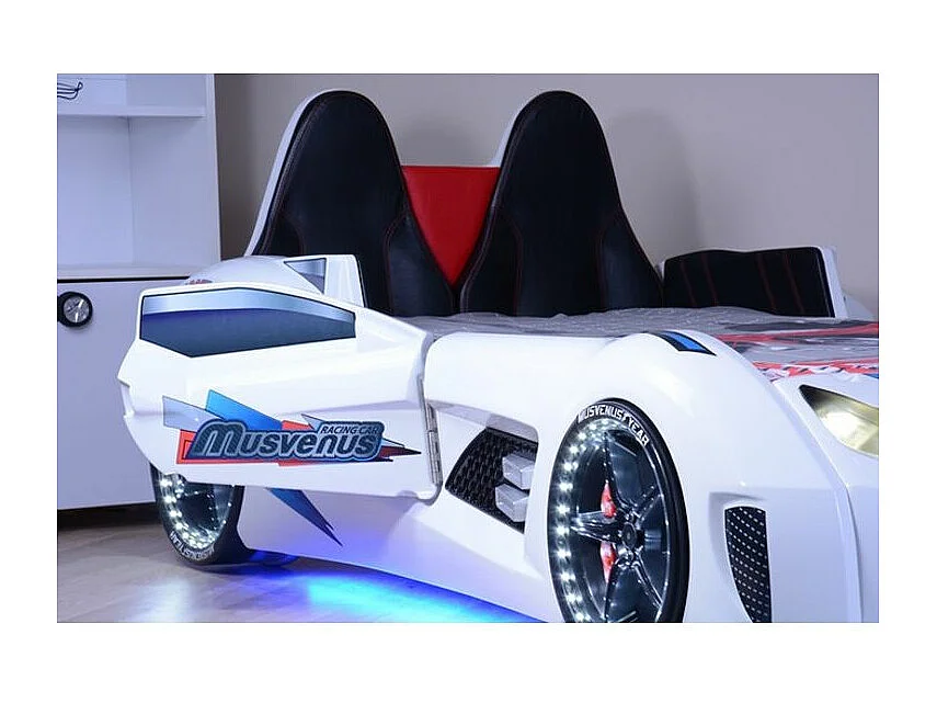 Lit voiture de sport blanc à Led avec effets sonores Competition 90x190 2
