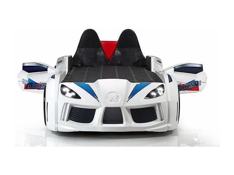 Lit voiture de sport COMPETITION à LED et effets sonores – 90x190-Blanc