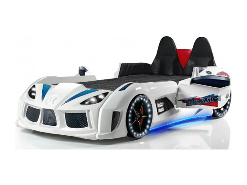 Lit voiture de sport blanc à Led avec effets sonores Competition 90x190 2