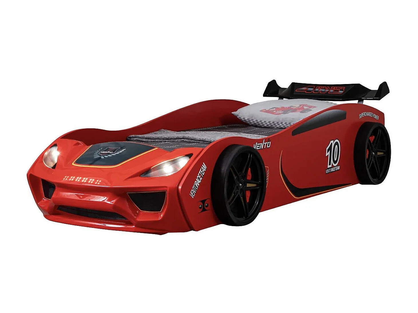 Lit voiture de course RINO avec phares LED – 90x190-Rouge