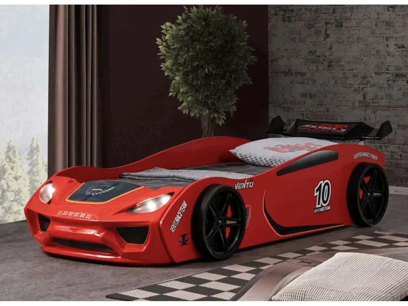 Lit voiture de course RINO avec phares LED – 90x190-Rouge