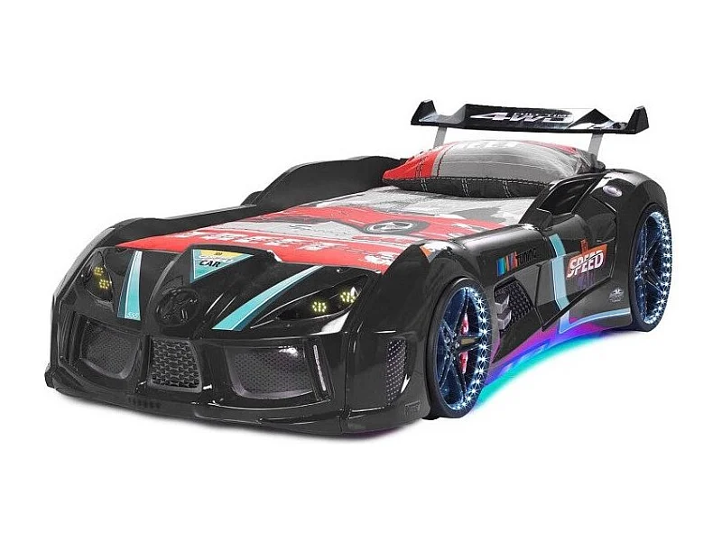 Zwarte V8 turbo autobed ​​met LED 90x190 cm