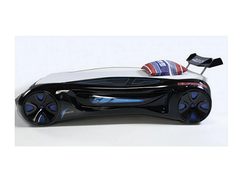Lit voiture enfant futuriste noir à Led avec effets sonores 90x190