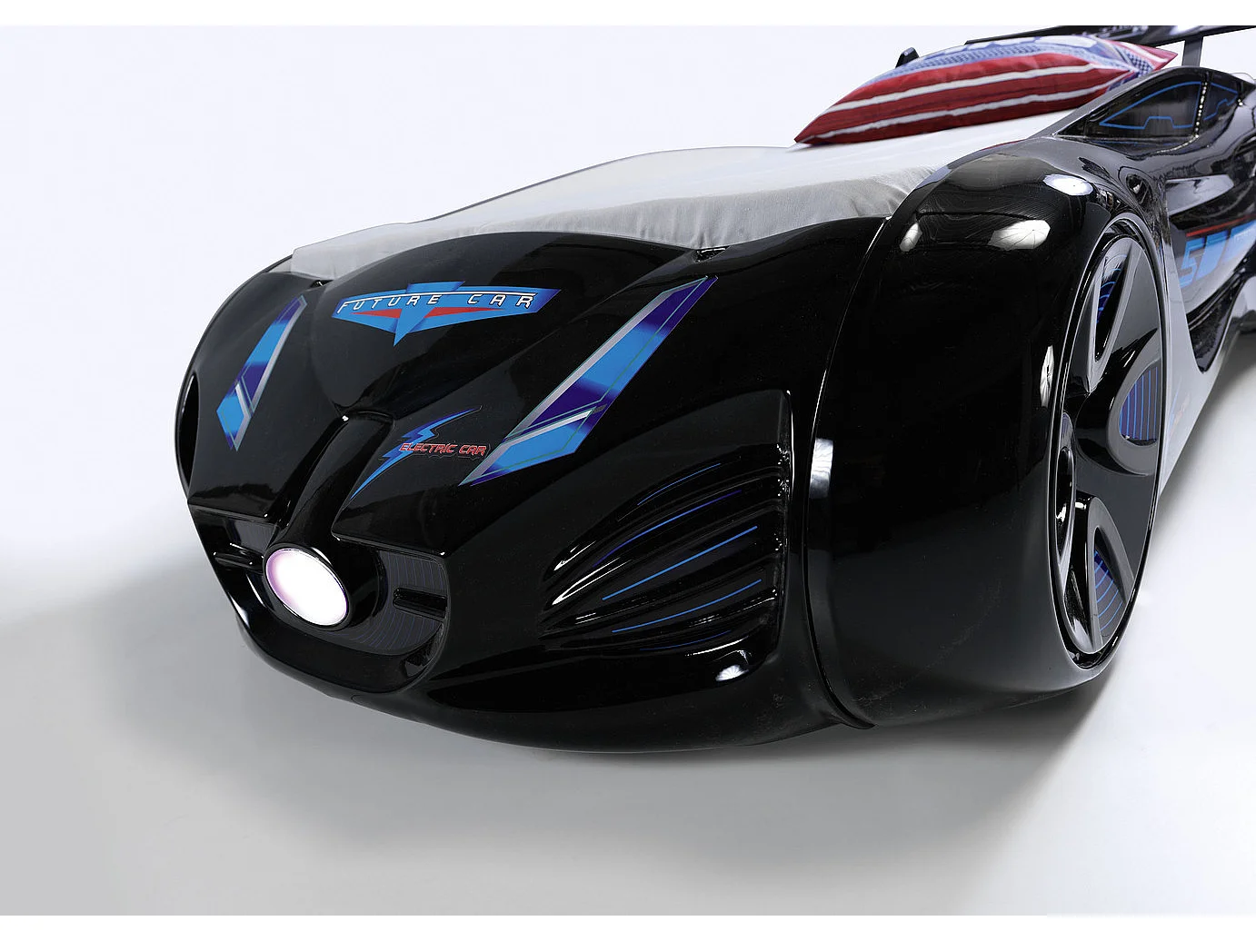 Lit voiture enfant futuriste noir à Led avec effets sonores 90x190