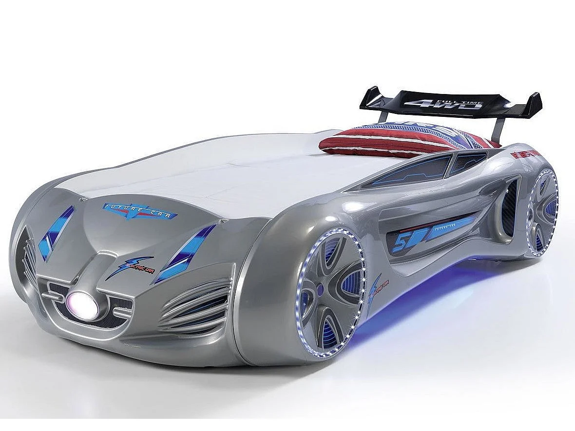 Lit voiture enfant futuriste noir à Led avec effets sonores 90x190