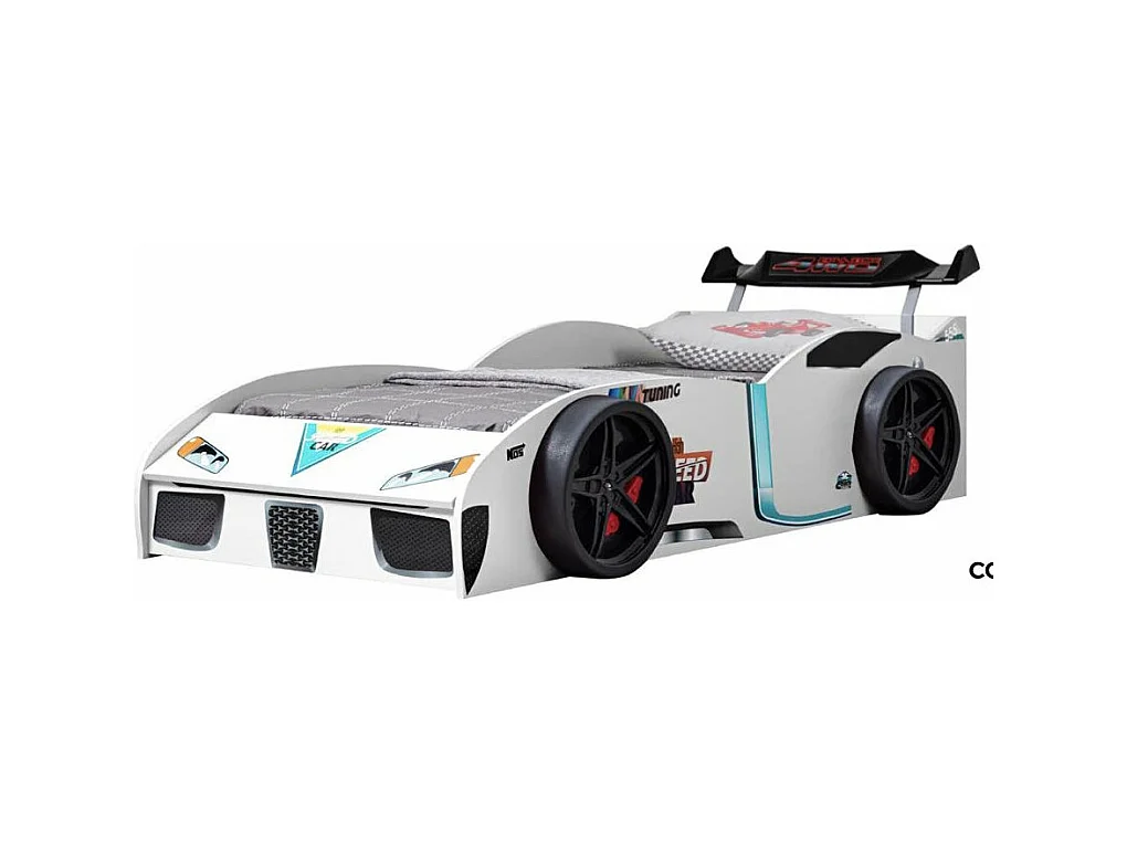 Lit voiture de course blanche avec coffre de rangement Fusio 90x190