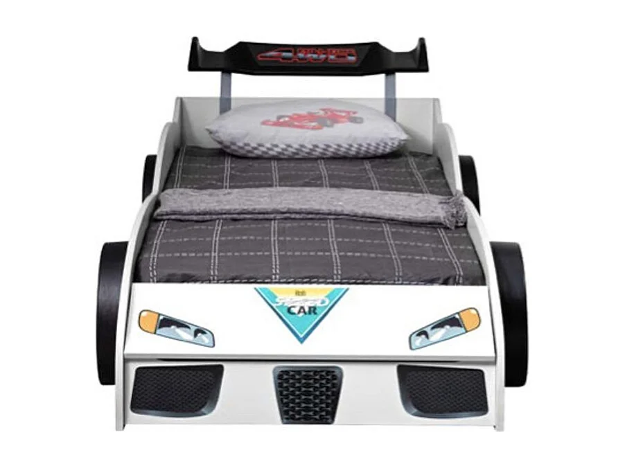 Lit voiture de course blanche avec coffre de rangement Fusio 90x190
