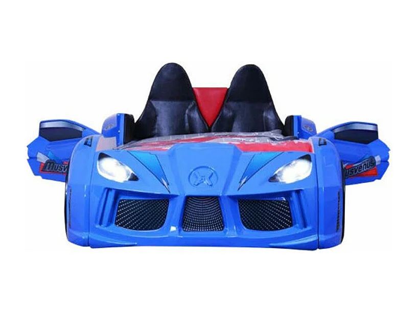 Lit voiture de sport bleu à Led avec effets sonores Competition 90x190